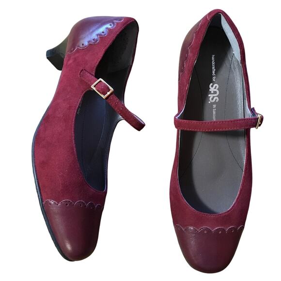 SAS San Antonio Shoes Cate Mary Jane Pump Red Womens 8 Wide Kitten Heel Comfort - Picture 2 of 10